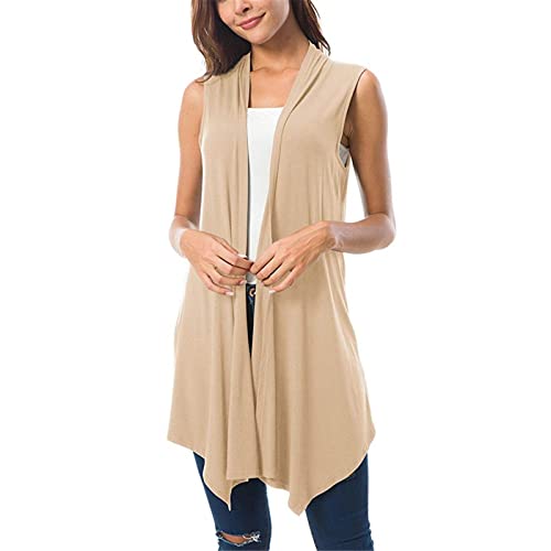 IQYU Weste Ärmellos Damen Lang Long Cardigan Damen Ärmellos-Strickjacke Wasserfall Strickmantel Elegant Strickjacken Dünn-Sommerjacken Ohne Ärmel Damen-Jacken Sommer Übergangsjacke, Strickweste