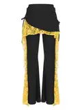 TiaoBug Damen Latein Hose Klassisch Standard Tanzhose mit Schlag Schlitz Spitzen Besatz Jazztanz Pants Bauchtanz Belly Dance Outfits Gelb Einheitsgröße