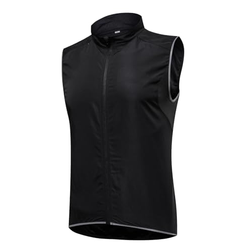 CFDFDA Leichte Fahrradweste für Herren und Damen Winddichte MTB-Fahrradweste Schnelltrocknende Laufweste Windweste Jacke mit Taschen für Geländefahrten, Radfahren und Wandern,Black-M