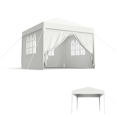 HENGMEI Pavillon Partyzelt Gartenzelt Gartenpavillon mit Seitenteilen Sonnenschutz UV-Schutz für Garten, Party, Hochzeit, Picknick (3x3m/3x6m/3x9m) (Weiß, 3x3m)