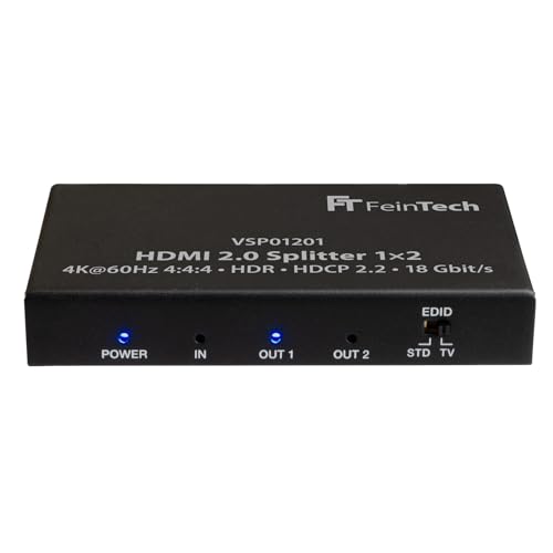 FeinTech VSP01201 HDMI 2.0 Splitter 1 auf 2 Verteiler Ultra-HD 4K@60Hz YUV 4:4:4 HDR HDCP 2.2 EDID 18 Gbps