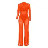 3 Valentinstag Teiliges Damen Set Mit Einfarbig Sommer Transparenten Hosen Weitem Bein Hausanzug Sexy Freizeit Ganzkörperanzug Schwarz Perspektive Elegante Damenhose Party Kleidung (Orange, M)