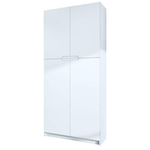 Vladon Büroschrank Logan V1, Made in Germany, Aktenschrank mit 5 Fächern und 4 Türen, Weiß matt/Weiß matt (82 x 185 x 37 cm)