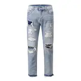 Jeans Einer europäischen und amerikanischen High-Street-Modemarke in Distressed-Optik mit Flicken, die nach dem Waschen beschädigt Werden müssen – n002-34