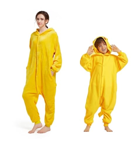 Udeki Adulte Kinder Karikatur Pyjama,Tier Kapuze Strampler Jumpsuit Fleece Schlafoverall Halloween Carnaval Motiven Thema Cosplay Kostüm