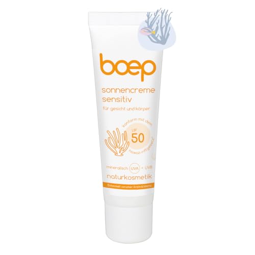 boep Sonnencreme Sensitiv LSF50 | Für Gesicht & Körper | Mineralischer Sonnenschutz für Babys, Kinder & Erwachsene | Mineralische Sonnencreme | Für den Strand | Vegane Naturkosmetik (50ml)