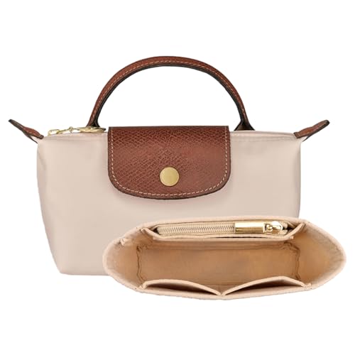 GADITIEK Geldbörsen Organizer für Longchamp kleine Tragetasche, mit mehreren Taschen, Handtaschen, Organizer, passend für Mini-Größe (Beige)