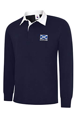 Uneek clothing Rugby-Shirts mit Schottland-Flagge, langärmelig, 6 Nationen Rugby, marineblau, XL