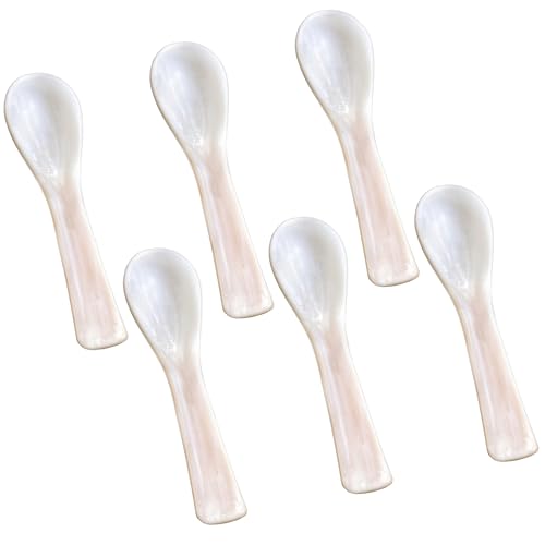 Nogeqi 6 Stück Perlmutt Löffel Klassiker Kaviarlöffel 7cm Mutter von Perlmutter Handarbeit Eierlöffel Perlmutt Klein Kaviar Löffel Caviar Spoons für Kaviar, Ei, Eis, Kaffee
