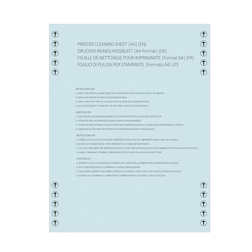 Drucker-Reinigungsblätter, A4-Größe (210 x 297 mm), reinigt Rollen, Trommeln und Papierwege, entfernt Flecken, Schmutz und Dreck, verhindert Streifen, Stau und Serviceanrufe, für Tintenstrahl- und