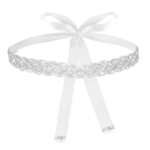 Ouligay Braut Strass Hochzeit Gürtel Glitzer Brautgürtel Weiß Glitzer Schärpe Handgefertigt Gewebt Kristall Silber Taillengürtel für Braut Brautjungfer Hochzeit Party Ballkleid Abendkleider