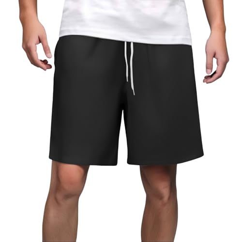 Hosen Kurz Herren Sommer Hose Casual Alle Einfarbig Malerei Lose Plus Größe Mode Strand Taschen Kurze Tennis Shorts Mit(Schwarz,L)