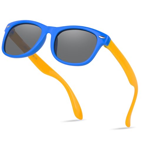 Nlieanuc Sonnenbrille Kinder 3-10 Jahre für Jungen Mädchen Polarisierte Kindersonnenbrille UV400 Schutz mit Gummi Rahmen