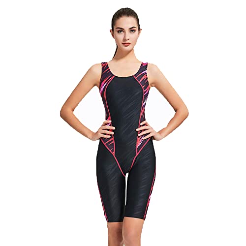 PHINIKISS Wassersport Einteiler Badeanzug Damen Sportbadeanzug Knielang Bademode,Schwarz,3XL