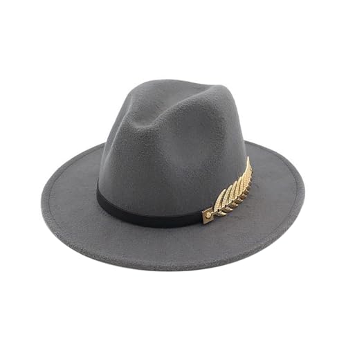 Damen-Fedora- mit breiter Krempe und Farbiger Gürtelschnalle aus Metall Jugendfreie Filme (Grey, One Size)