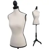 Schneiderpuppe T220, Schaufensterpuppe Torso weiblich, Schaumstoff - Creme, Schwarze Naht