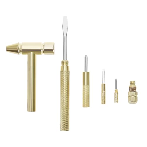 SG Store 6-in-1 Mini Multifunktions-Kupferhammer Schraubendreher Werkzeug Metall Reparaturwerkzeug Hammer Set Verwendet für die Reparatur von Mobiltelefonen Laptops Uhren Golden