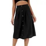 Skang Rock Midi Damen Sommer 2023 Frauen Casual Baumwolle Leinen Röcke Rüschen Krawatte Taille A-Linie Midirock mit Taschen Strickrock Kurz