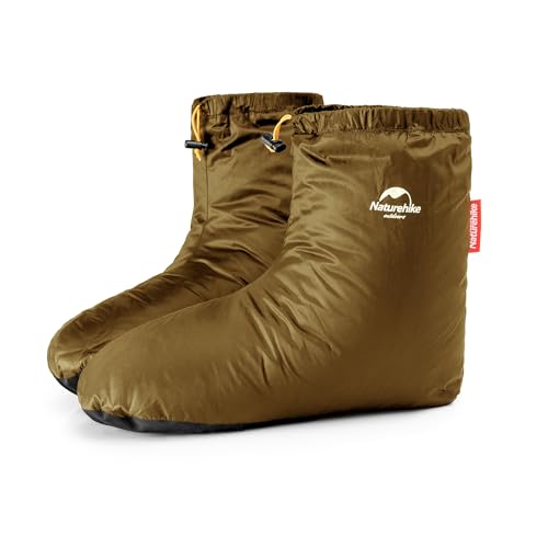 Naturehike Federschuhe warme Daunensocken Outdoor/Indoor wasserdichte Winter Gänsedaunensocken Schlafzimmer Büro rutschfest super warmes Ski Snowboard Reiten(Braun S)