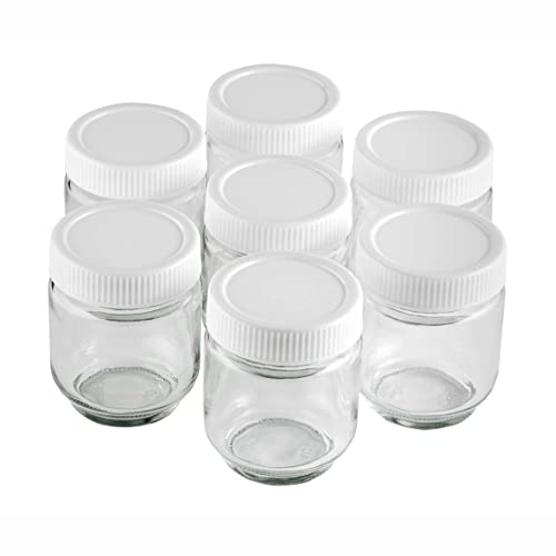 Lacor 69244 7 Stück, klares Glas mit weißem Deckel für Joghurt, Fassungsvermögen 190 ml, BPA-frei Joghurtbecher, Kunststoff glass, durchsichtig