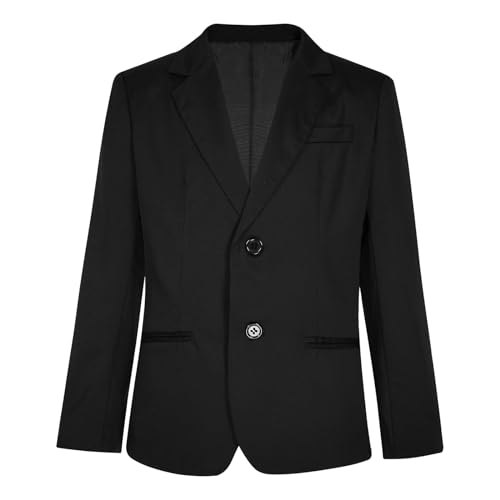 Freebily Kinder Jungen Sakko Slim Fit Festlich Anzugjacke Blazer Tuxedo Mantel Regular Fit für Hochzeit Freizeit Party D_Schwarz 146-152