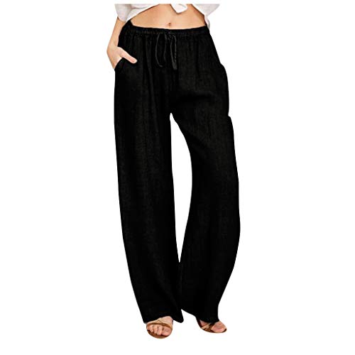 Leinenhose Damen Lang Sommerhose Leicht Casual Hosen Übergröße Baumwolle Leinen Freizeithose Frauen Weite Hose Sommer Locker Strandhose Bequeme Atmungsaktive Loose Pants Elegant Einfarbig Stoffhose