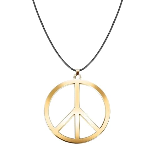 WEINIBAO Peace Kette Hippie, Gold Peace Anhänger Kette, Frieden Kette aus Metall, Hippie Schmuck Hippie Halskette Damen Herren, Hippie Kostüm Zubehör, Hippie Kette Peace für Karneval Mottoparty (C)