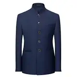 Herren-Blazer mit Revers – Herren-Anzugjacken, Blazer-Jacke, einfarbig, Knopfleiste, chinesischer Kragen, Großvater-Anzugjacke, schmale Passform, solide Anzüge, Blazer, lässiger schwarzer Mäntel,