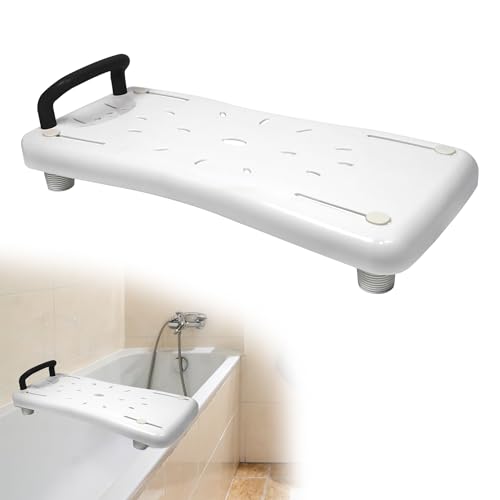 Suusolny Badewannensitz Senioren 70x31cm Badewannenbrett zum Sitzen Verstellbar 41-63cm Sitzbrett Wannenbrett Badewanne Brett Duschbrett Seifenablage & ergonomischer Griff bis 150KG - Schwarz Griff