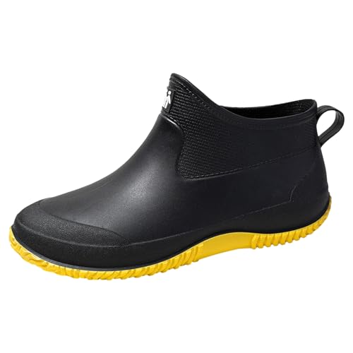 Damen Halbhoch Gummistiefeletten Regenstiefel - Arbeit Stiefel Kurze Sicherheitsstiefel Rutschfesten Gartenschuhe Breite Chelseaboots Leicht Gartenstiefel Bequem Stallschuhe Schwarz 39