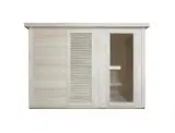 SANOTECHNIK Outdoorsauna VAASA – Außensauna für 4–6 Personen 310×230×219,5 cm, Harvia 8 kW Ofen, Thermo-Fichtenholz, ESG-Glas – Art.Nr. F30130
