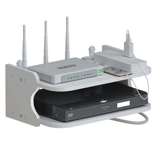 WiFi Router Aufbewahrungsbox Wandhalterung DVD Regal Router Schrank Router Verstecken Router Aufbewahrung Router Kasten Telefonregal,Schwebender TV-Schrank für Router,DVD-Player,Kabelboxen(Weiß)