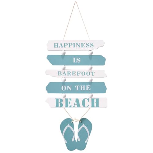 Hängeschild Holz, Wandschild Holz Beach, Deko Schild mit Spruch, Beach Strand Deko, Flip-Flop-Wandornament mit Strand-Design, Wand Ornament Hängende für Zuhause, Bar, Café, Strandrestaurant, Partys