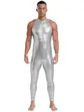 Vxuxlje Herren Metallic Overall 70er 80er Tanzkostüm Sportlich Ganzkörperanzug Halloween Faschingskostüm Rave Party Clubwear Silber 3XL