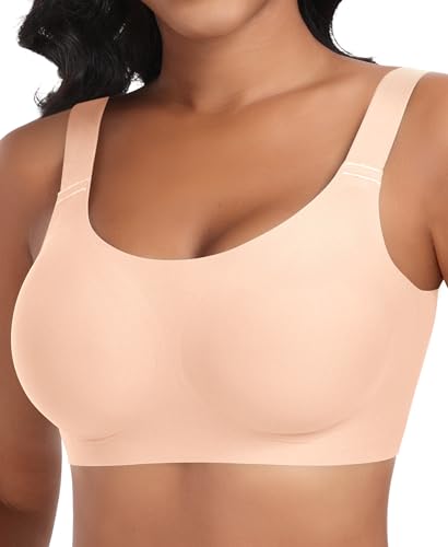 Nahtloser BH Damen Ohne Bügel Glatt Komfort Vollschalen Gepolstert Bustier Weicher BH Bequemer T-Shirt Soft BH Bra Bralette (Beige, L)