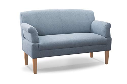 CAVADORE 2-Sitzer Küchensofa Malm, Sitzbank für Küche oder Esszimmer inkl. Armteilverstellung, Leichte Fleckentfernung dank Soft Clean, 152 x 97 x 78, Flachgewebe: hellblau