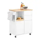 SoBuy Küchenwagen mit Arbeitsplatte Servierwagen mit Rollen Rollwagen Küche Kücheninsel Küchenschrank Für Küche, Wohnzimmer, Esszimmer Weiß BHT ca. 72x84x40cm FKW123-WN