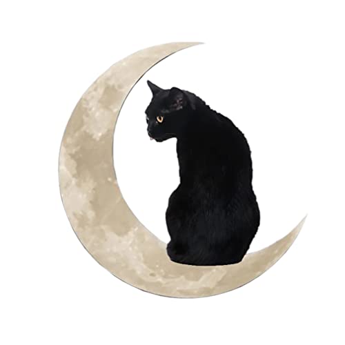 Buffny Weihnachten Halloween Katze Wandbehang Dekorativ,Schwarze Katze Mond Zeichen Anhänger,Gothic,Retro-Wandkunst,Heimdekoration,Bar Pub Club Schild Geschenk-Wooden||30 * 30cm