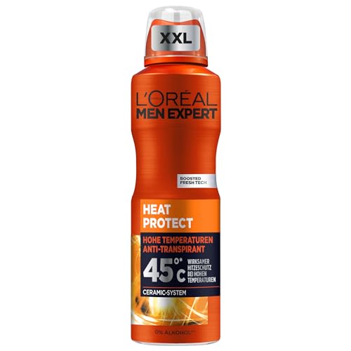 L'Oréal Men Expert XXL Deospray für Männer, Bodyspray gegen Schweißgeruch, Schwitzen und Nässe, Herren Deo Antitranspirant für hohe Temperaturen bis zu 45°C ohne Alkohol, Heat Protect, 1 x 250ml