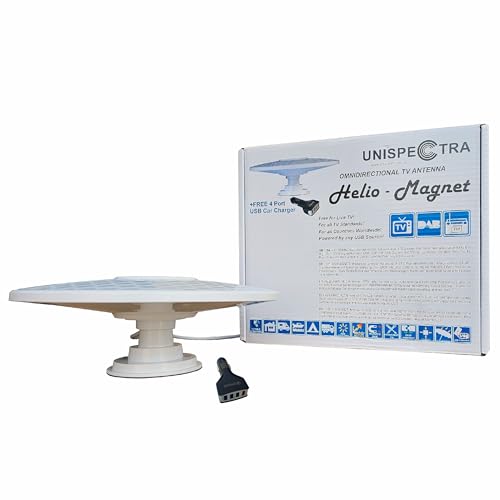 Helio-Magnet Digitale HD-TV-Antenne mit großer Reichweite, 360° omnidirektionale 33dB High Gain Booster UHF FM DAB. Stromversorgung über 12V /24V /5V USB Ideal für Wohnmobil, LKW, Wohnwagen, Marine