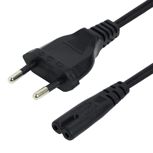 Stromkabel 1,5 m, Netzkabel, Eurostecker auf Abbildung 8, Stromkabel, 2 Pins, kompatibel mit Philips Samsung TV, Drucker, PC Monitor usw. (schwarz)