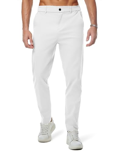 JMIERR Baumwolle Chino Hosen Herren Stretch Cargohose Hose Männer Business Freizeit Hosen Elastische Taille mit Taschen Weiß, XL
