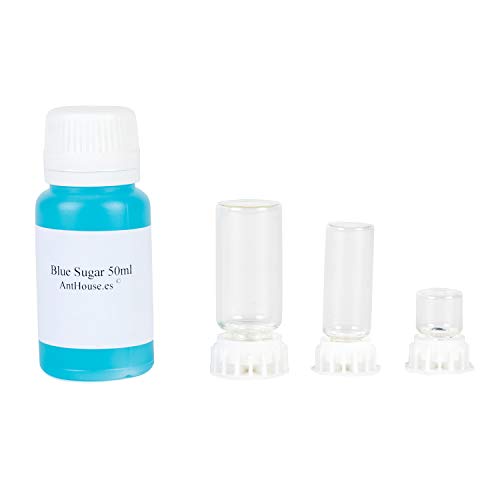 AntHouse Futterstelle für Ameisenfarm + Super Food Blue Sugar 50ml - Set mit 3 Trinkstellen 3D mitb Fassungsvermögen 1 ml, 5 ml und 10 ml und nahrhaften Nektar auf Zucker Basis