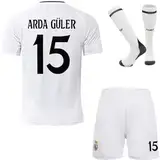 DMDMK R.Madrid Guler #15 2024/2025 Heim Fußballtrikot für Kinder Shorts und Socken Kinder und Jugend Größe (Weiß, 30 (12-13 Jahre))