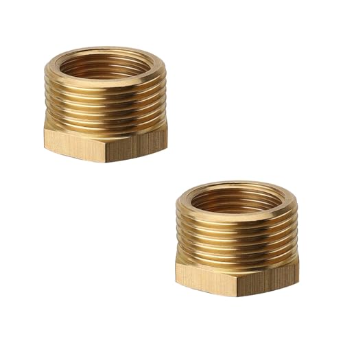 Reduzierung 3/4 auf 1/2, 2 Stück Messing Reduzierstück Gewindefitting 3/4 Zoll Aussengewinde × 1/2 Zoll Innengewinde, Reduziernippel für Industrie, Gewerbe und Haushalt