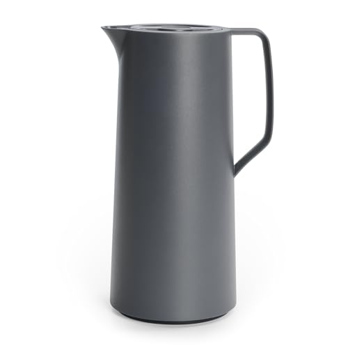 Emsa Motiva Thermoskanne 1l, Isolierkanne mit Quick-Press-Verschluss, 12h heiß, 24h kalt, Glaskolben, Made in Germany, Teekanne Thermo, Nordisches Design, anthrazit, N41701