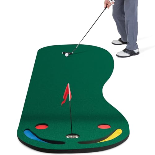 COSTWAY 300 x 96cm Golf Puttingmatte, Putting Green für Indoor & Outdoor, Golfmatte faltbar mit 3 Putting Cups & 1 Fahne, Golf Übungsmatte Trainingsmatte für Zuhause, Büro