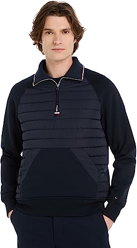 Tommy Hilfiger Herren Sweatshirt mit Reißverschluss Zipper Halber Zipper, Blau (Desert Sky), XL