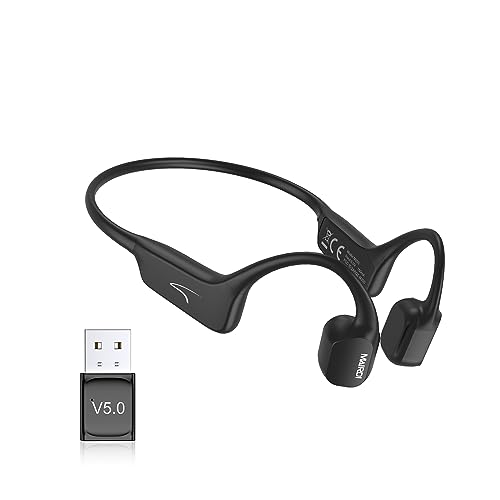 Mairdi Knochenschall Kopfhörer, Open-Ear Sportkopfhörer mit Mikrofon, Bluetooth Bone Conduction Headset, mit USB Adapter für PC, Wasserdicht und Schweißresistent zum Radfahren, Joggen, schiefergrau