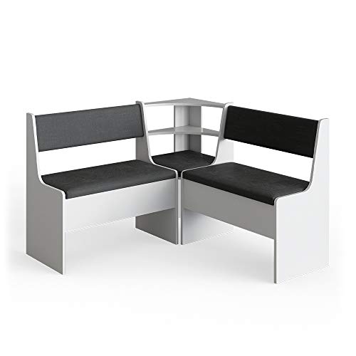 Vicco Eckbankgruppe Roman, Bank für die Essecke, Weiß/Anthrazit, 120 x 120 cm Ohne Tisch